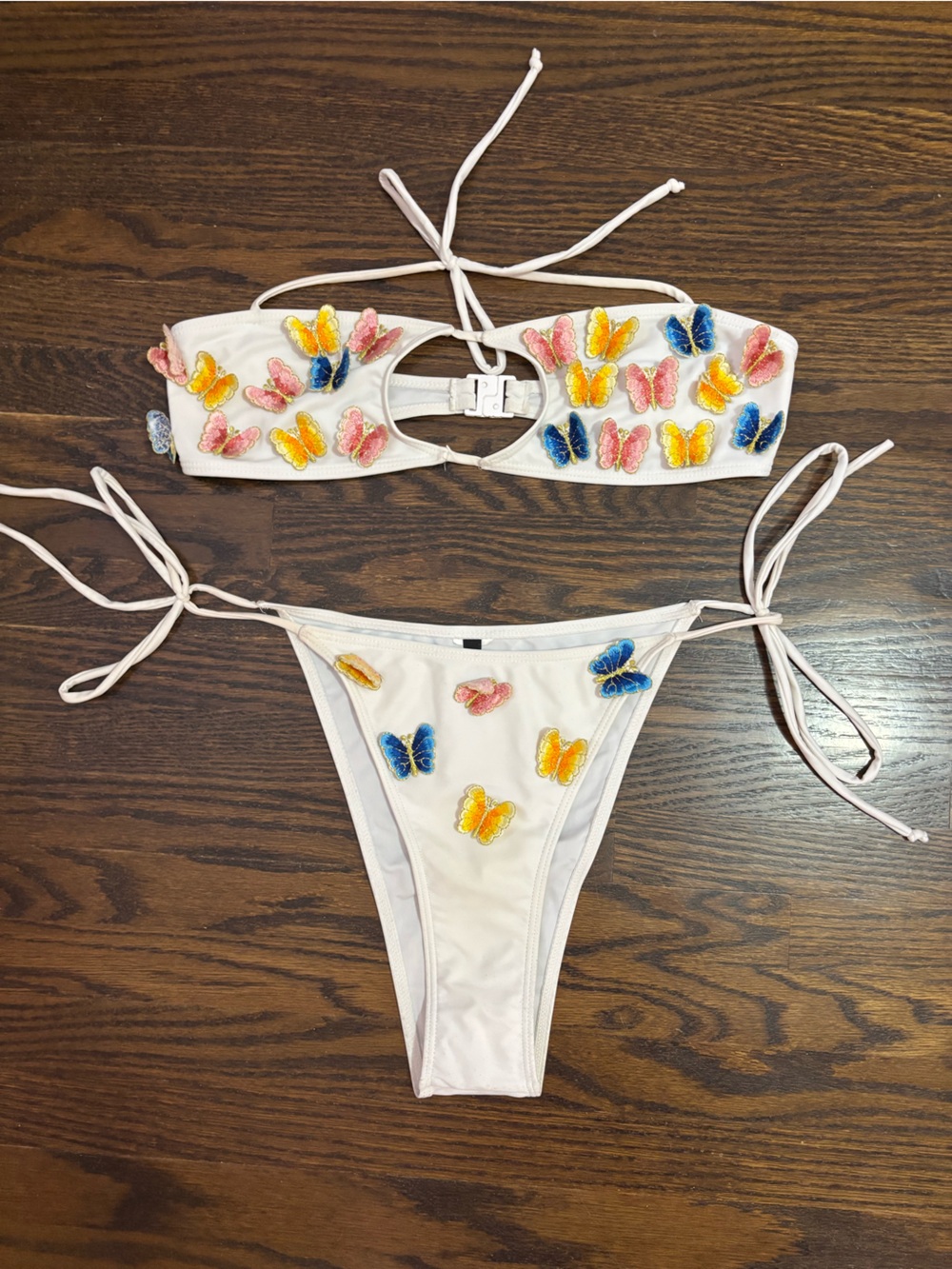 Bikini White Colourful Butterfly 3D Tie Bikini Set Pretty Little Thing